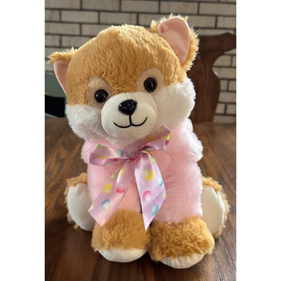 Hug Fun Brown Dog Plush in Pink Bunny Suit, 9in x 16in - Picture 3 of 4